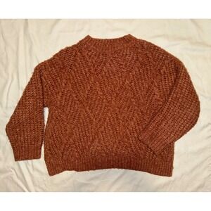 Mango Women's Oversized Knit Burnt Orange Crewneck Sweater, XS